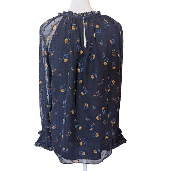 Draper James Blue Floral Chiffon Keyhole Blouse Large - Picture 3 of 5